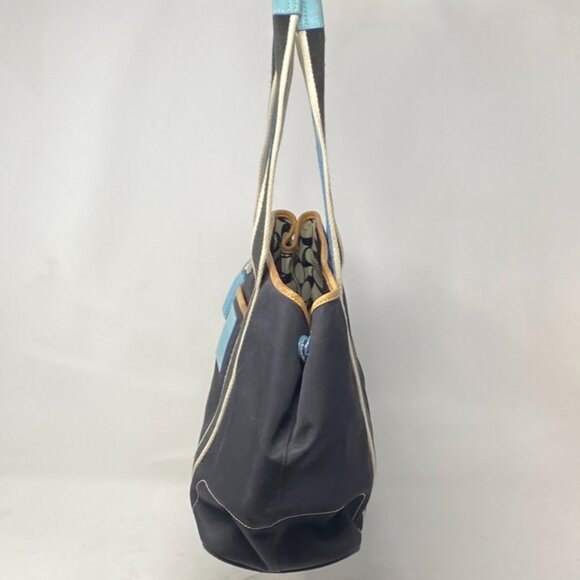 Vtg Coach Hampton Weekender 5656 Nylon Shoulder Handbag Purse Black Brown Blue - Picture 2 of 11